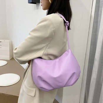 

Fashion Solid PU Shoulder Bags Women Bandage Pleaded Underarm Handbags Female Crossbody Bags