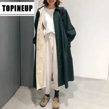 

Women Fashion Korean version Solid color Lantern sleeve Plus size Lengthening windbreaker coat