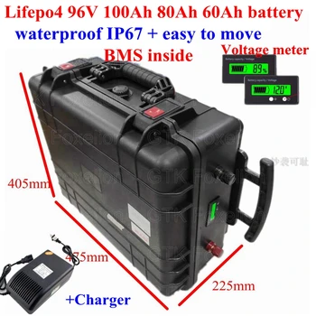 

Portable Lifepo4 96V 100Ah 80Ah 60Ah lithium battery with BMS 32S waterproof case for 8000w Forklift solar energy+10A charger