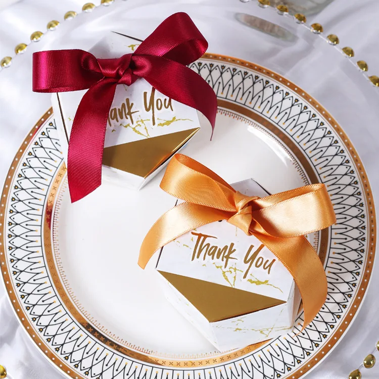 Golden Marble Gift Boxes Paper Box For Guests Candy Chocolate Cupcake With Ribbon Wedding Party Favors | Дом и сад