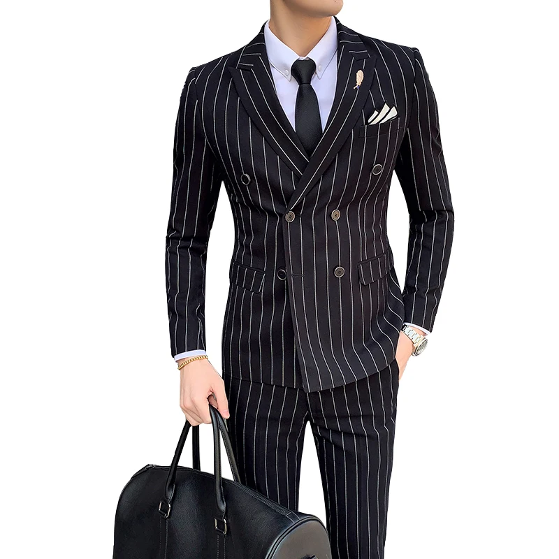 De lujo de los hombres camisa de boda casual esmoquin británico de los hombres de traje de corte slim 2 uds hombres de negocio de calidad social club traje disfraz homme