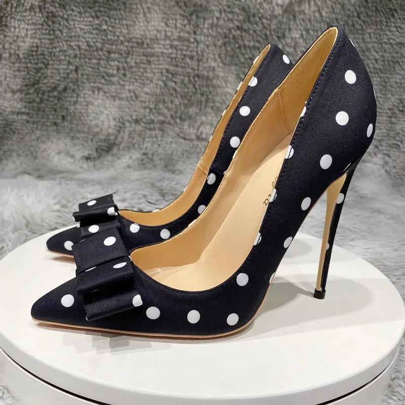 Black Pumps Pointed-Toe ROVICIYA High-Heels White Summer 12cm Dot Spring Slip No BM024