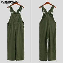 Мужские комбинезоны, комбинезон, джоггеры, однотонные свободные карманы, ремни, Мужская Рабочая одежда, уличная одежда на подтяжках, прямые штаны 5XL INCERUN