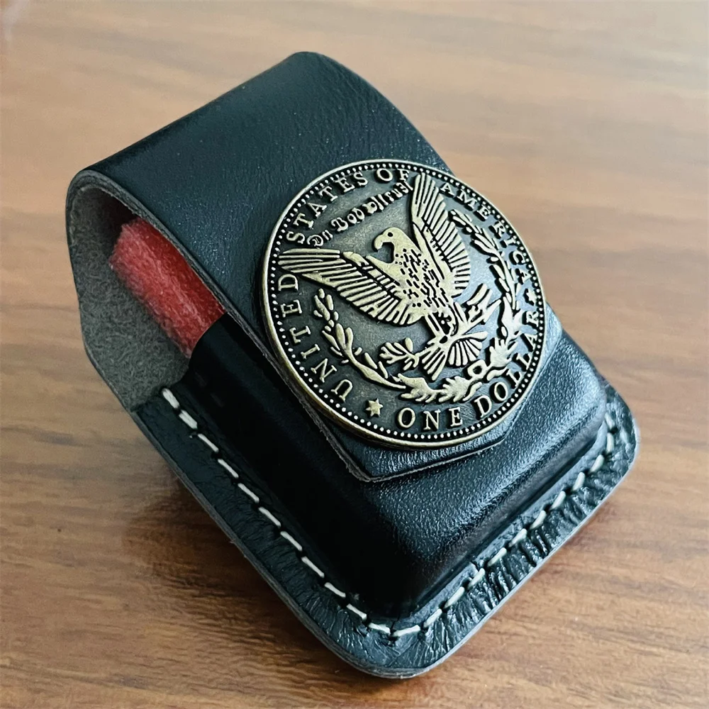 Fashion Dollar Coin Pattern Fatto A Mano In Vera Pelle Cherosene Oil Lighter Belt Case Marsupio Per Accendini Zippo Gadget Per Fumatori