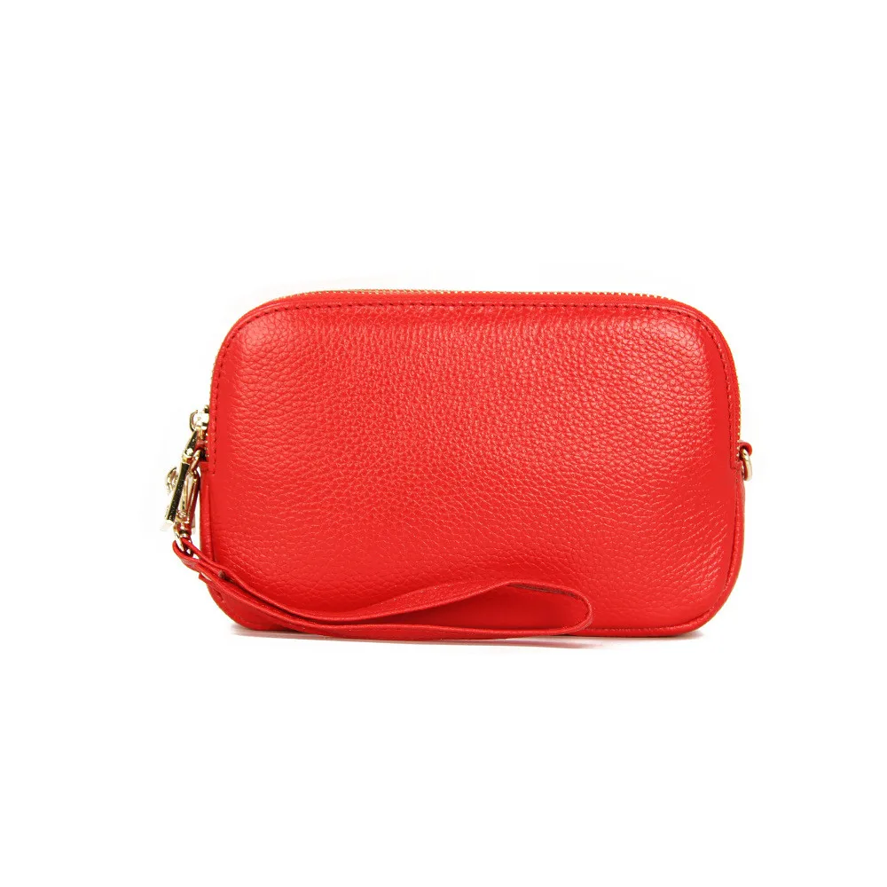 Red Women Handbag Genuine Leather Double zipper shoulder bag Designer Cowhide Female Crossbody Messenger Bag with Handle strap - Цвет: Red