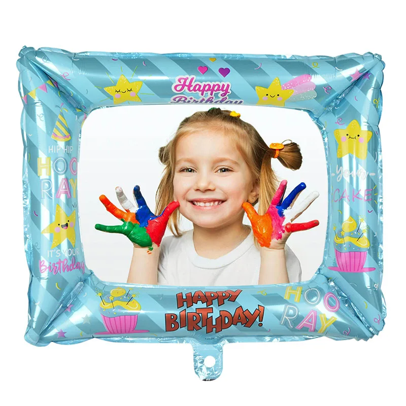 

1pc Aluminium Foil Happy Birthday Photo Booth Foil Balloon Photo Frame For Birthday Family Party Props Event Decoration Supplies