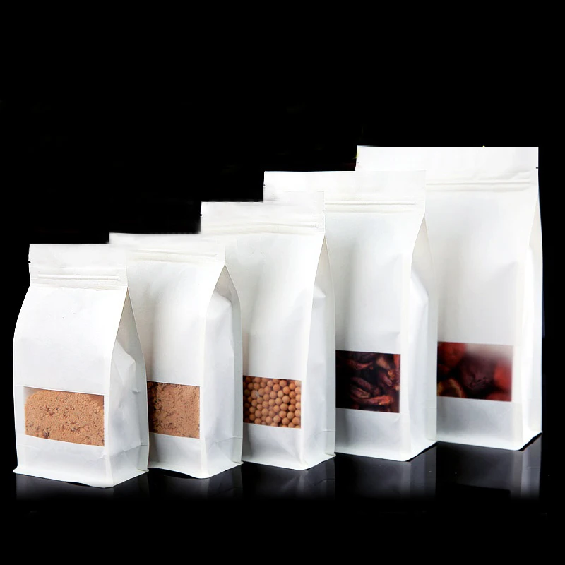 

kraft paper Zip Lock Packing Bag Stand Up Pouch with matt window and zipper for food, paper ziplock bag 50pcs/lot
