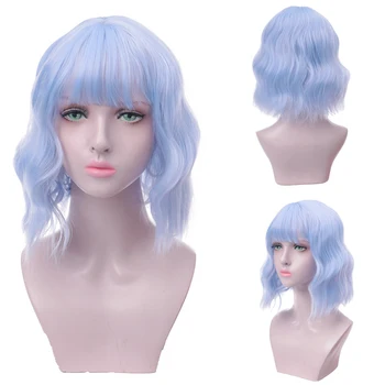 

XUANGUANG Short Wavy Wigs Women Synthetic Hair Purple Wigs with Bangs Heat Resistant Cosplay Wig