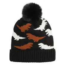 

Hat Warm Cartoon Dinosaur Pattern Plush Ball Infant Beanie Hat Unisex Infant Beanie Hat Curling Edge for Daily Wear