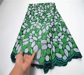 

French Tulle Lace Fabric With Sequins High Quality Green Organza Lace Nigerian African Sequence Lace Fabric For Party PSA985-1