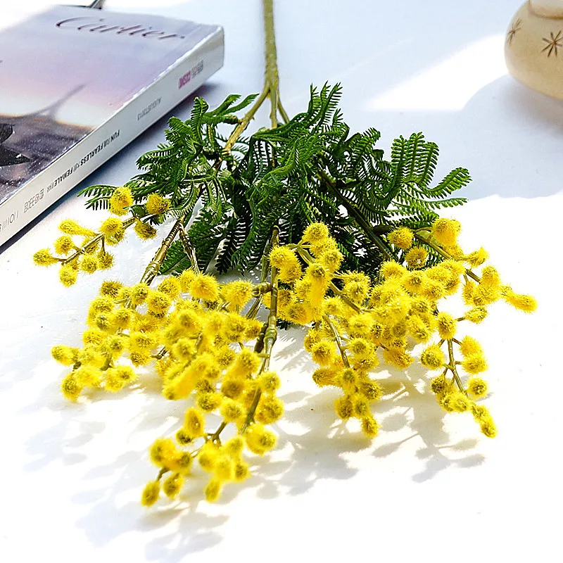Флокированные Искусственные цветы из фасоли акации, искусственное растение, домашний торговый центр, реквизит для свадебной фотосъемки, украшения Флорес - Цвет: Yellow