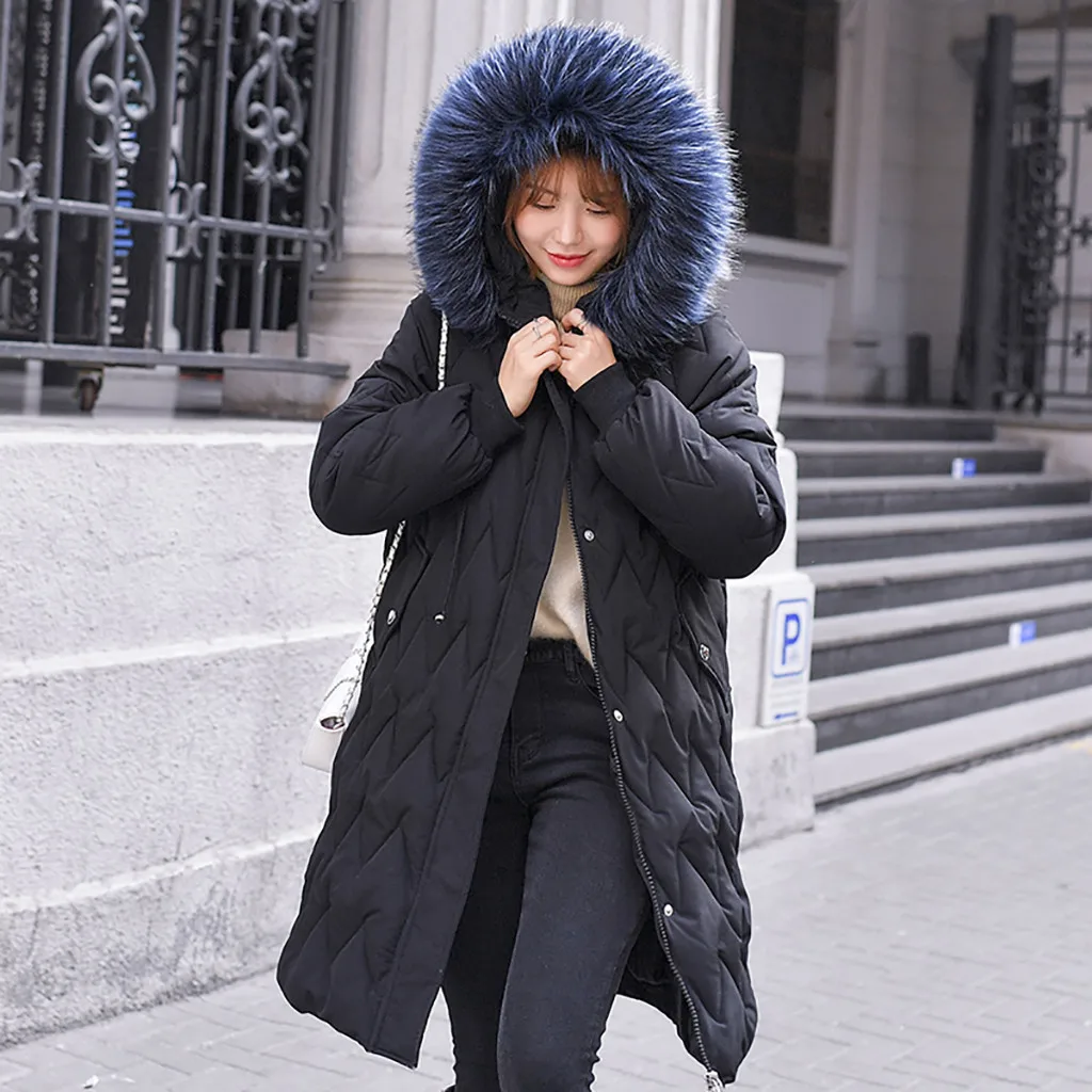 Повседневный женский пуховик, модная женская однотонная Повседневная Длинная одежда, зимнее теплое свободное корейское пальто#4