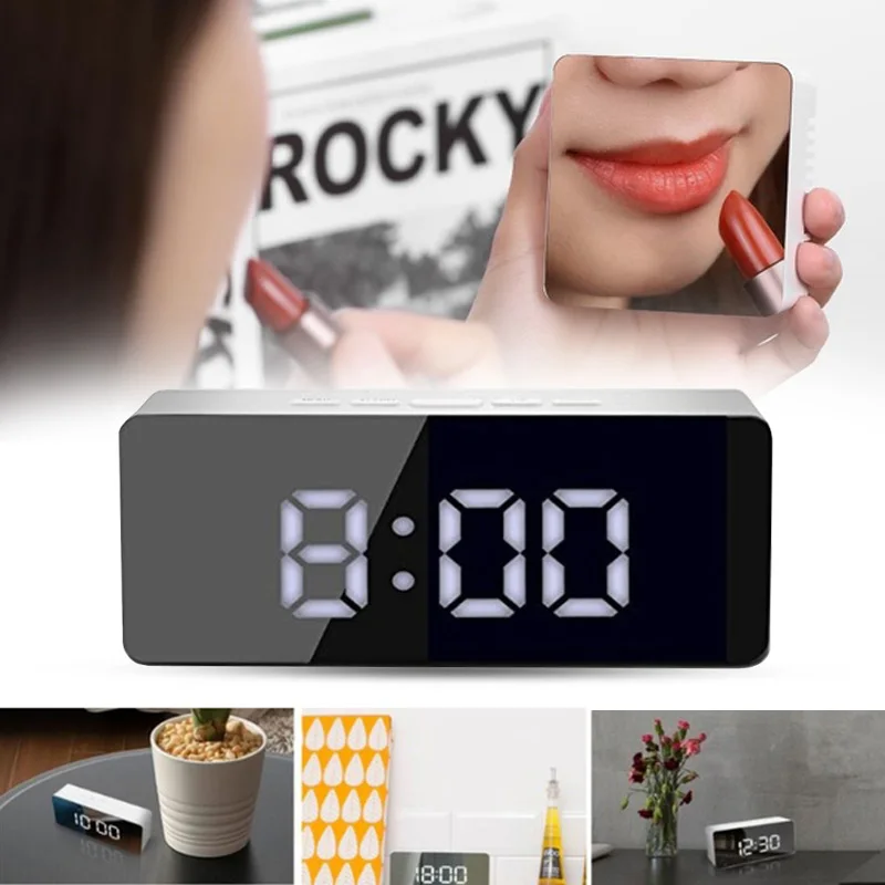Automatic Multi-Functional Gift Mirror Surface Timer Kitchen Time Alarm Clock LED Horologe Prompt Home Remind Timepiece