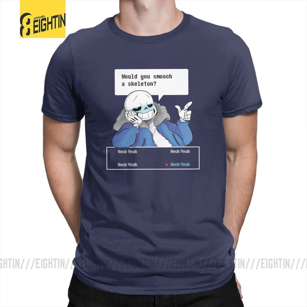 Футболки Undertale Новые мужские футболки с круглым вырезом из чистого хлопка с коротким рукавом для отдыха больших размеров - Цвет: Тёмно-синий