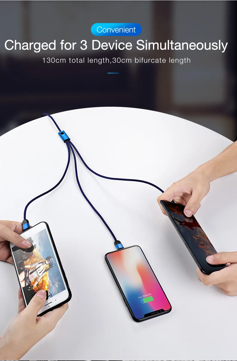 Cafele мульти быстрое зарядное устройство 3 в 1 светодиодный светильник для iPhone Micro type-c для Xiaomi huawei iPhone 11 Pro Max X Xs 8 plus 7 кабель