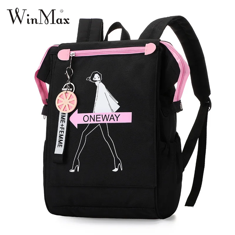 

Winmax Black School Bags for High School Teenager Girls Women Bag for School Backpack Girls Pink Pendant Stylish Backpack 40cm