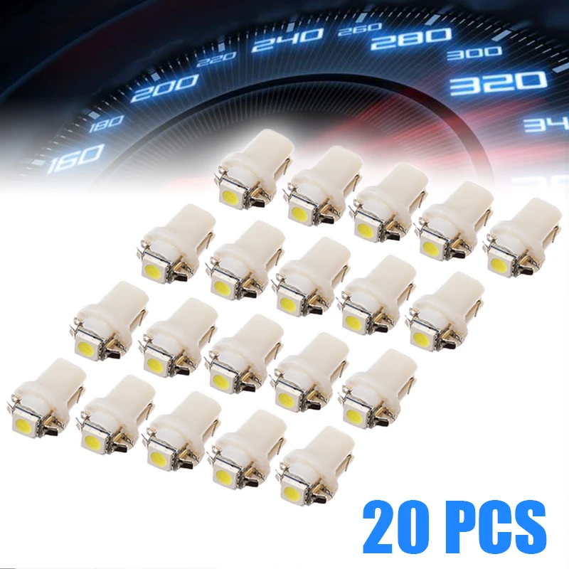 Авто Внутреннее освещение 20pcs T5 B8.3D 5050 1SMD Светодиодная панель тире лампы указателя поворота лампы DC 12V 6000K белый