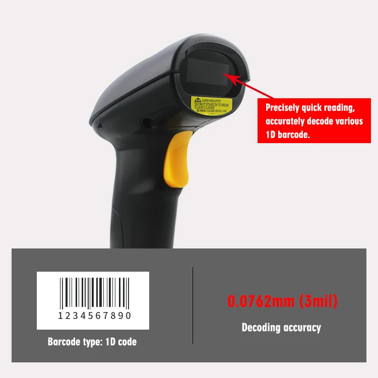 Wried PS/2 USB Safety Laser Handfree Barcode Scanner With Stand HS-6100S