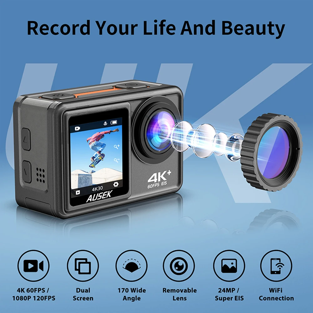 2022 Newest Underwater Action Camera 4K60FPS Sports Camera Touch Screen 24MP Video Recording Cameras 40M Waterproof Camera action camera 4k