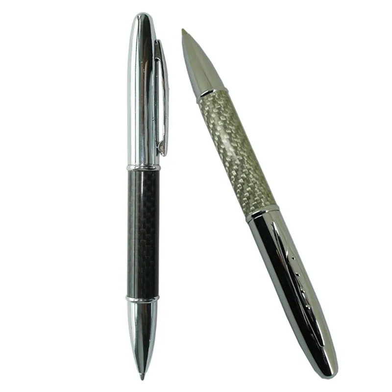 2pcs / lot Rotating Version Carbon Fiber Couple Ball Pen Kits Classic Office & School Writing Instrument Black & Silver Twin Pen