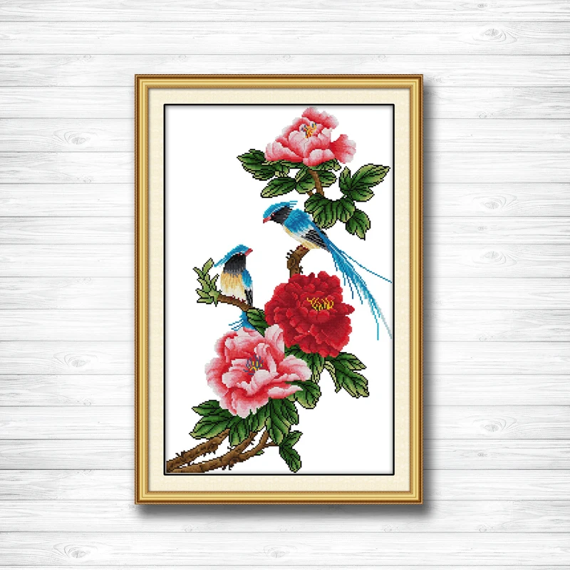 

Poetic and bird flower peony decor painting Counted Printed on canvas DMC 11CT 14CT Cross Stitch kits Needlework Sets embroidery