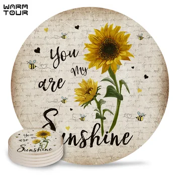 

4/6/8 PCS You Are My Sunshine Placemat Ceramic Drink Coasters Table Decoration Kitchen Accessories Absorbent Moisture