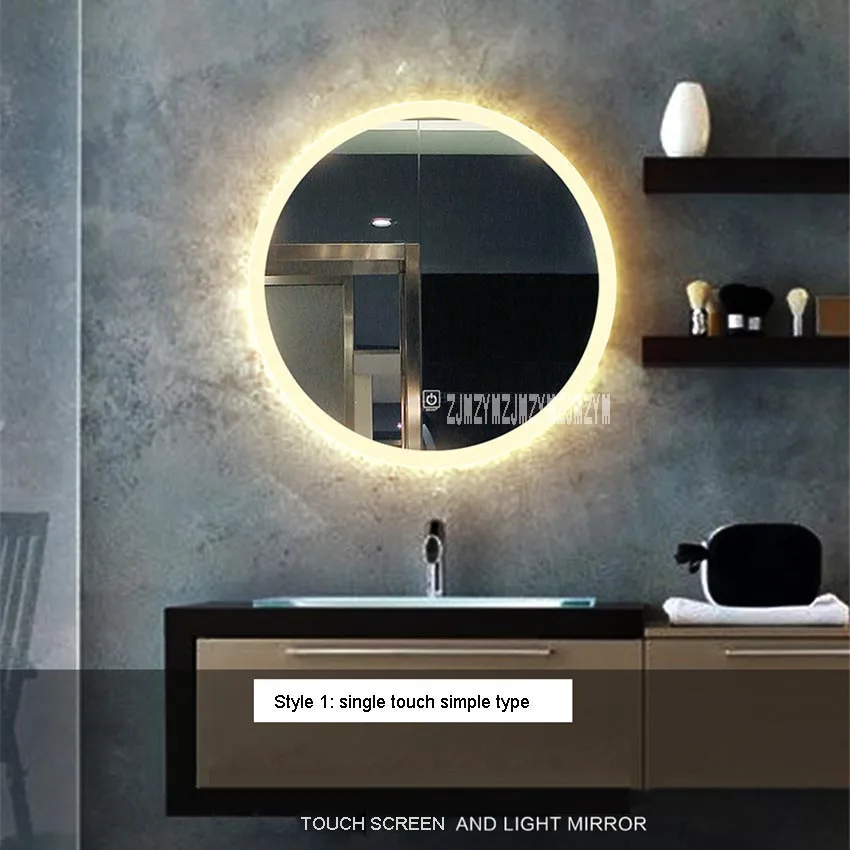 CTL304 Home Wall-mounted Type LED Bathroom Mirror Upgrade Two-color Light Round Touch Screen Smart Mirror 110V/220V 4.8W/m 80cm