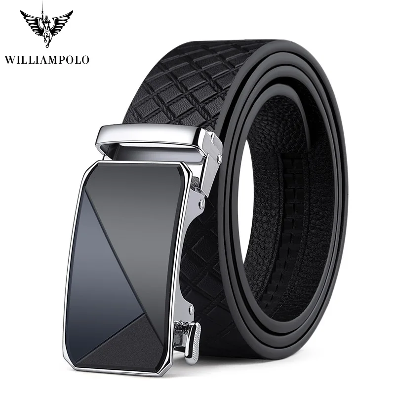 

WilliamPolo Genuine leather Brand Belt Men Top Quality Genuine Luxury Leather Belts for Men Strap Male Metal Automatic Buckle