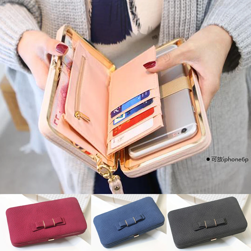 

New Fashion Women Cute Bowknot Wallet Long Purse Phone Card Holder Clutch Large Capacity Bag