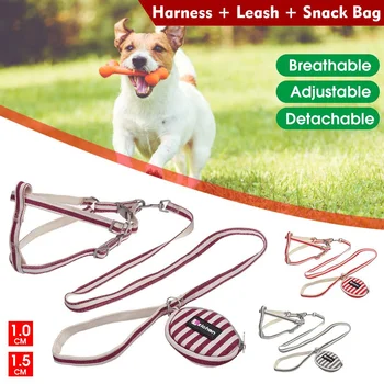 

3 in 1 Nylon Pet Dog Harness No Pull Dog Lead with Snack Bag Soft Breathable Puppy Cats Adjustable Dog Vest Leash Strap Belt