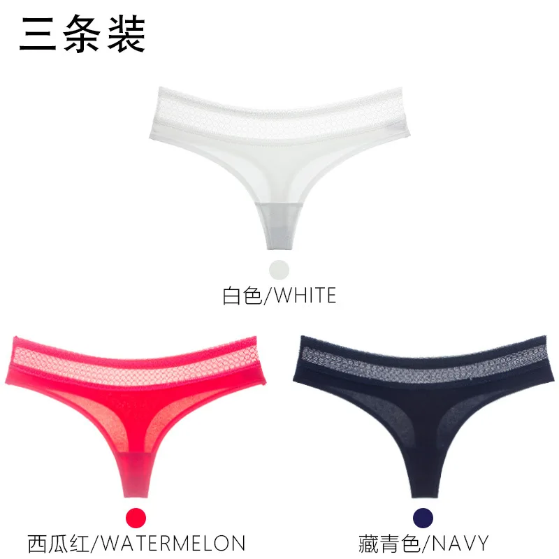 3Pcs Pure Cotton Soft Women's Sexy Lace Panties Thongs G Strings Seamless Underwear Women Panty Briefs Bikini Cotton Crotch - Цвет: Фуксия