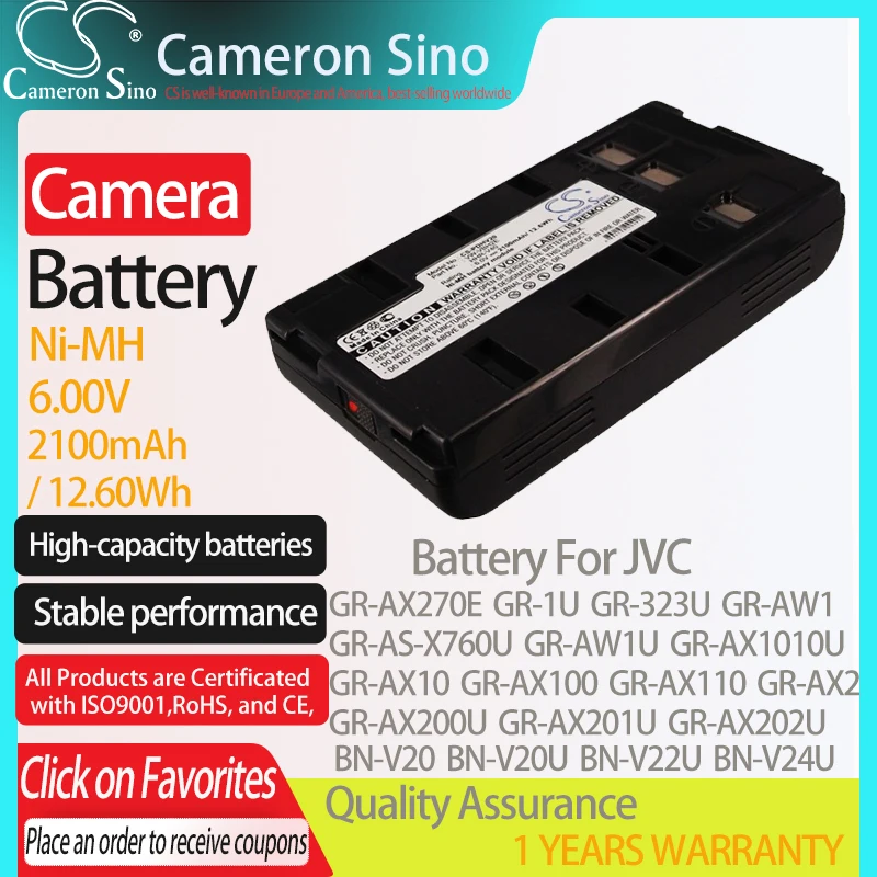 CameronSino Battery for JVC GR-AX270E GR-1U GR-323U GR-AS-X760U GR-AW1 GR-AW1U GR-AX100 fits Panasonic HHR-V20 camera battery |
