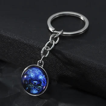 

12 Constellation Keychain Fashion Double Side Cabochon Glass Ball Keychain Zodiac Signs Jewelry for Men for Women Birthday Gift