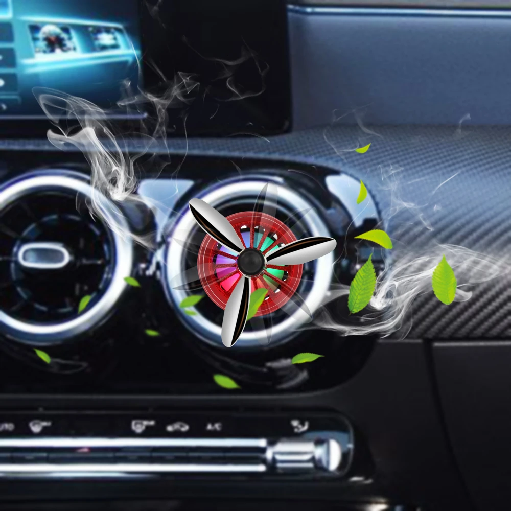 New Fashion LED Light Car Air Freshener Force Propeller Shape Perfume Vent Clip Decor Aromatherapy Fan Auto Interior | Автомобили и