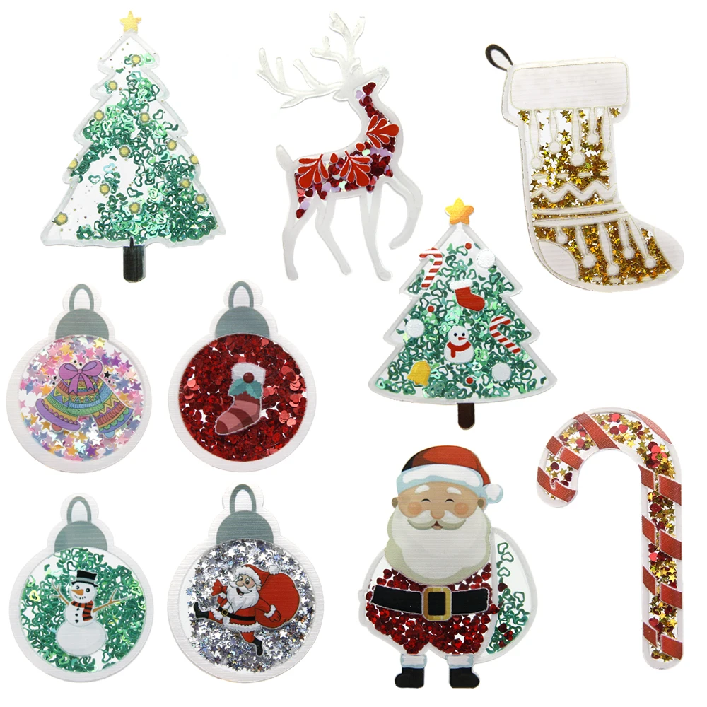

David accessories 10pcs/set Christmas Animal Quicksand Sequins Acrylic Set DIY Bow Phone Cover Material Home Decoration,1Yc8194