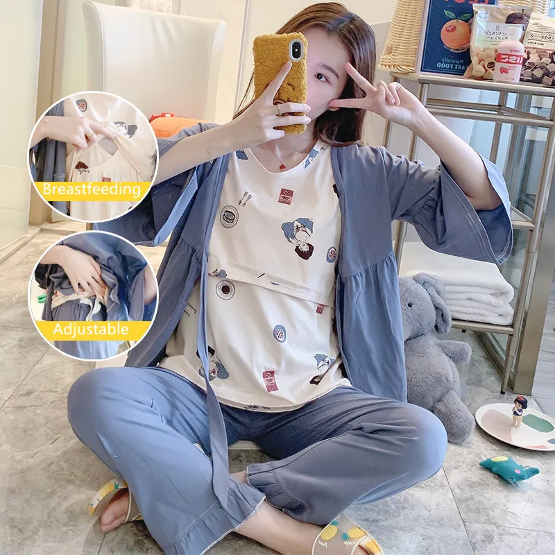 3pcs/set Cotton Maternity Nursing Pajamas Spring Autumn Feeding Nightwear  Clothes For Pregnant Women Loose Pregnancy Sleepwear - Sleep & Lounge -  AliExpress