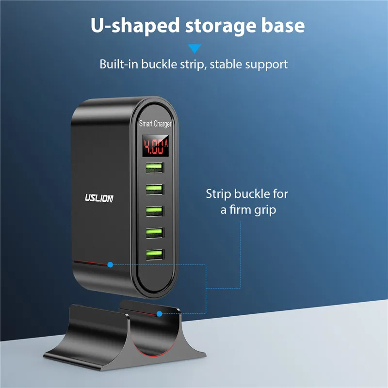USLION 5 Port Charger HUB Multi USB Charging Station Dock Desktop Wall Home LED Display Universal New Chargers EU US_voghion.com