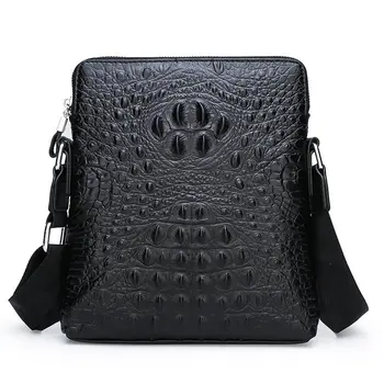 

Men's bag shoulder bag casual men's small backpack top layer cowhide crocodile pattern messenger briefcase male