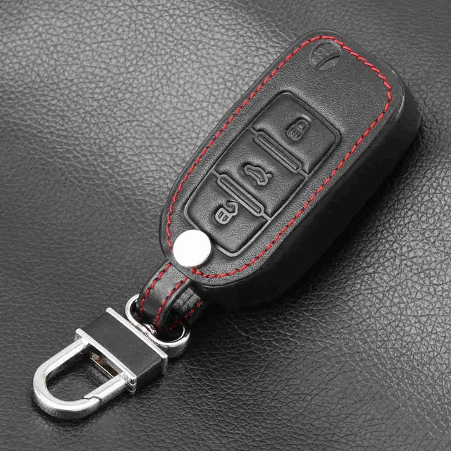 Кожаный чехол для ключей для Volkswagen VW Passat CC Polo Golf Jetta Tiguan Gol CrossFox Plus Eos Scirocco Beetle для Skoda Octavia - Название цвета: Black