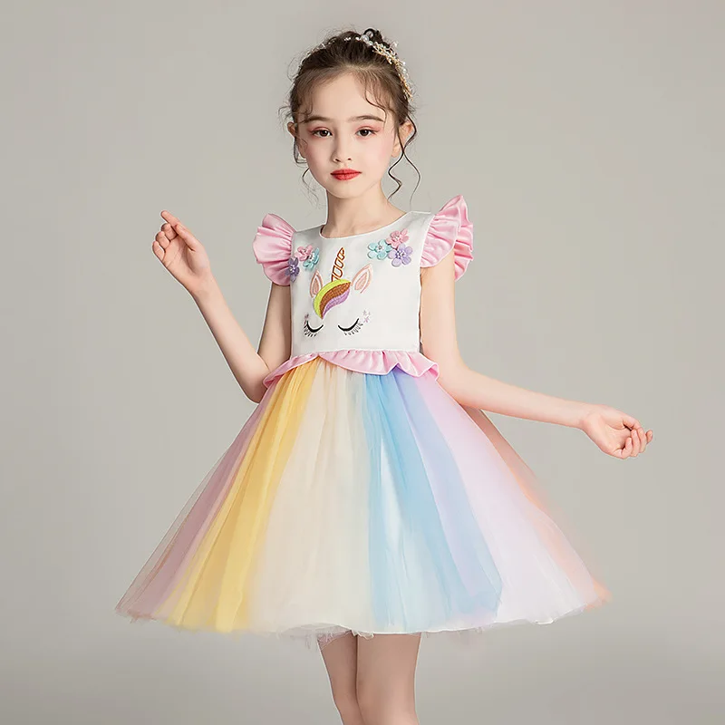 

2019 Summer New Style Girls Dress Rainbow Sleeveless Princess Dress Middle And Large Children CHILDREN'S DAY Host Costume