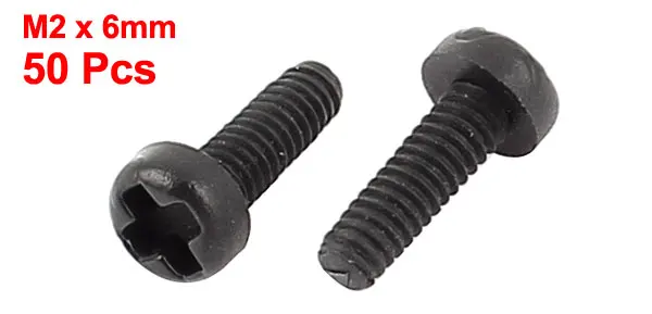 M2 x 6mm Plastic Phillips Cross Pan Head Machine Screws Black 50 PCS