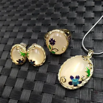 

Natural chalcedony inlay set s925 inlay pendant living ring jewelry set of 3