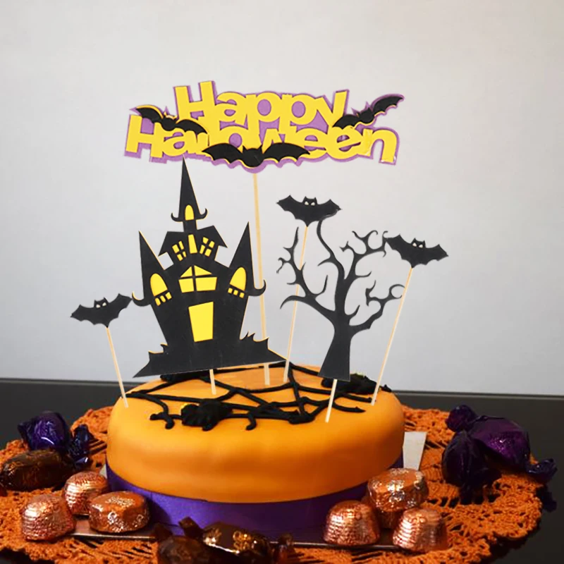 Halloween Fete Decoration Gateau Topper Citrouille Chauve Souris Sorciere Fantome Chateau Cupcake Gateau Topper Pour Halloween Fete Fournitures Aliexpress