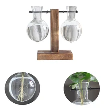 Настольные растения, украшение для дома, бонсай, весы, гидропонная ваза для растений, ретро цветочный горшок, прозрачная ваза, деревянная рамка, стекло