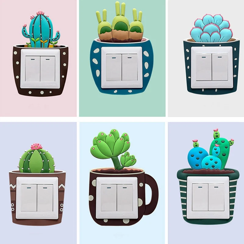 

Luminous Cactus Switch Sticker Creative Switch Cover Socket Wall Sticker Switch Decorative Luminous Sticker