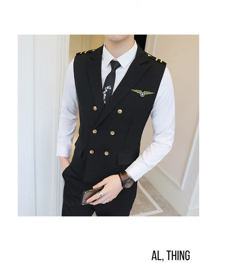 Новое платье жилеты для мужчин Epaulet Air Less Жилет двубортный Рабочая форма костюмы с жилетом Повседневный Приталенный жилет Homme 5XL