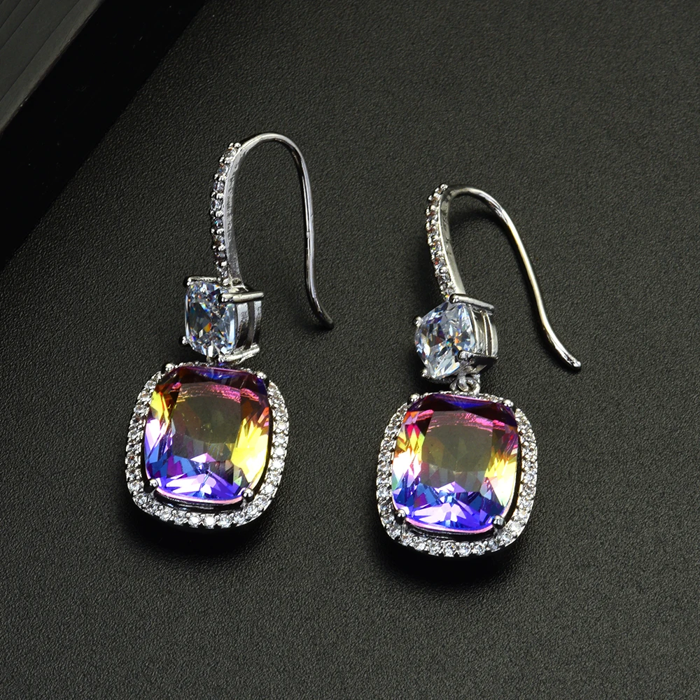 

HIBRIDE New Exquisite AAA CZ Drop Earrings for Women Party Dating Luxury Square Shape Multi-color Female Party Gift E-600