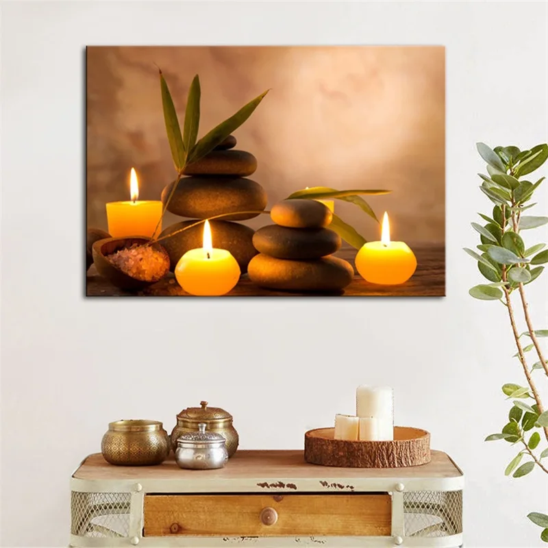 Candele Aromatiche E Pietre Zen Canvas Wall Art Picture Print On Canvas Home Decor Drop Shipping
