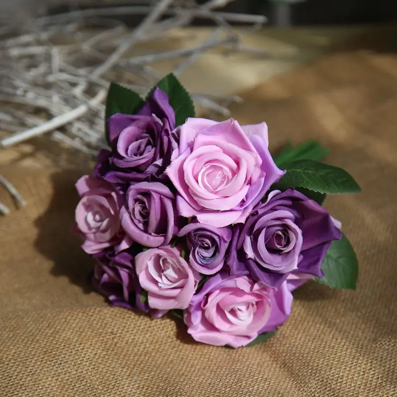 1 букет Искусственный букет роз декоративные поддельные цветы невесты свадебные букеты для Свадебные украшения для домашнего праздника свадебные принадлежности - Цвет: Violet