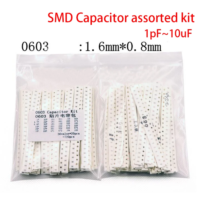 36 valeurs 720Pcs 0603 SMD Condensateur Assortiment 1PF-10UF échantillons électronique À faire soi-même K2S8